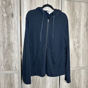 James Perse Hoodie Size 3 Large Full Zip Supima Cotton Navy Blue Color